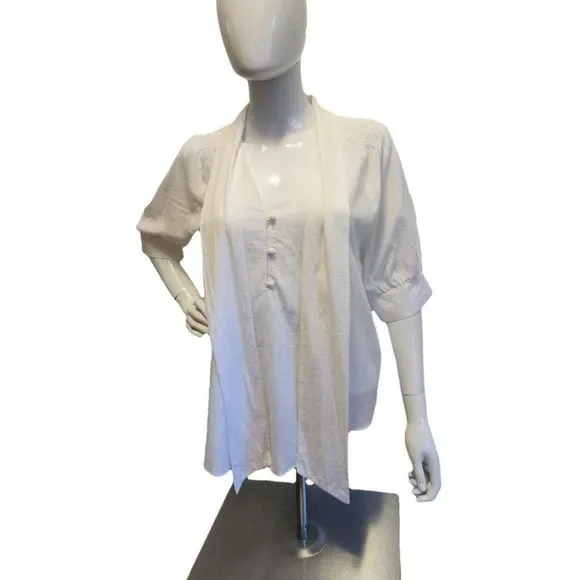 Ann Taylor Ivory Short Sleeve Neck Tie Blouse, Medium - Picture 4 of 15